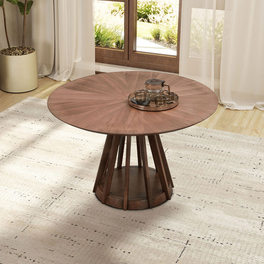 47.24 Inch Saving Place Table,Wooden Dining Table for 4 Persons,Modern Design Round Kitchen Table with Sturdy Pedestal for Living Room,Apartment,Restaurant,Walnut