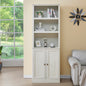 1 Doors Bookshelf with USB Port and 3 Open Shelves Bookcase Side Cabinet Storage Shelves, Rustic White