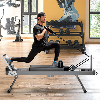 Extra Large Pilates Reformer - Multi-functional Home Fitness Equipment, 395lbs Capacity, with Dynamic Resistance Cords and Aerobic Rebounder, Improves Posture, Builds Strength, Reduces Stress, black