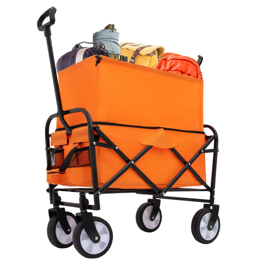 Minimeetall Strap Collapsible Foldable Wagon Cart Beach Wagon Heavy Duty Utility Cart Utility Wagon Grocery Cart for for Camping Shopping Sports Gardeing Fishing  Supports 225lbs  orange