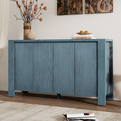 TREXM Buffet Cabinet with Storage, 4-Door Retro Wood Sideboard with Distressed Finish and Adjustable Shelves for Dining Room, Kitchen, and Living Room (Navy)