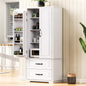 K&K 71' Farmhouse Kitchen Pantry Cabinet with 2 Large Drawers,Embossed Texture Freestanding Cupboard Cabinet with 8 Door Shelves and 3 Cabinet Shelves for Kitchen,Dining Room,Living Room,Laundry,White
