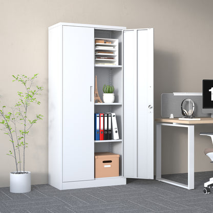 71'H Metal Garage Storage Cabinet, White Tool Steel Locking Cabinet with Doors and 3 Adjustable Shelves, Tall Cabinets for Garage Storage Systems Lockable File Cabinet for Home Office,Classroom,Pantry
