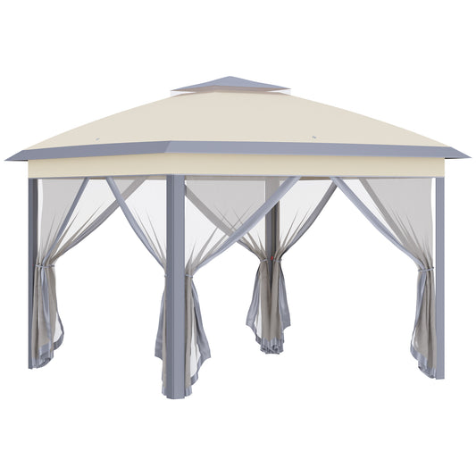 Outsunny 11' x 11' Pop Up Canopy Tent with Netting and Carry Bag, Instant Gazebo Sun Shelter, Tents for Parties with 121 Square Feet of Shade, for Outdoor, Garden, Patio, Beige