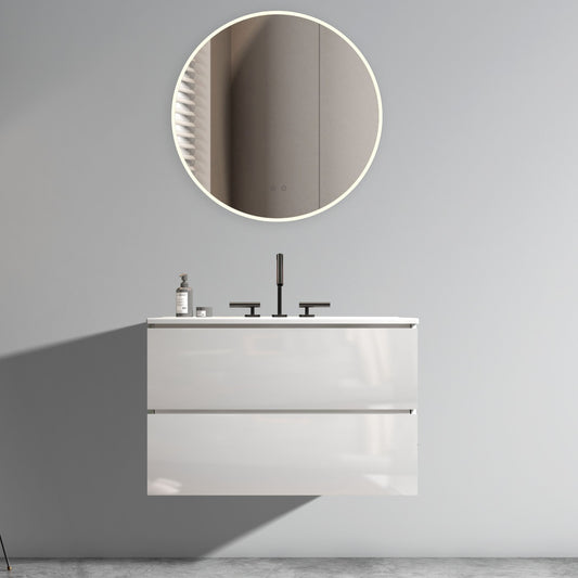 TIA 30' Wall Mount Glossy White Bathroom Vanity with Ceramic Sink with Three Faucet Holes, Large Storage Floating Bathroom Vanity for Modern Bathroom, Pre-assembled