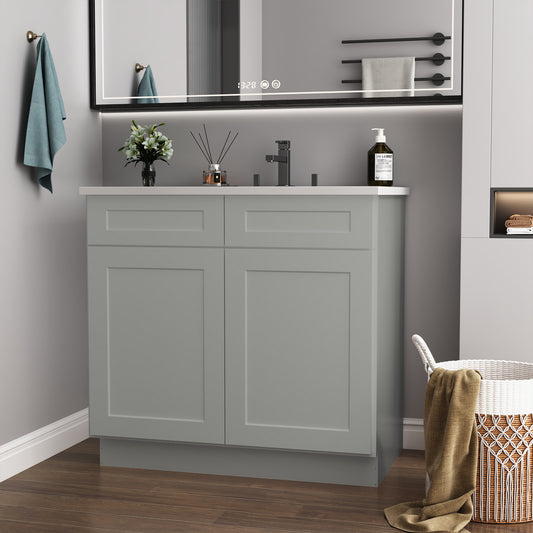 36'in. W x 21'in. D x 34.5'in. H in Shaker Grey Plywood Ready to Assemble Floor Vanity Sink Base Kitchen Cabinet