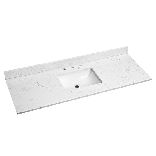 60'x 22' bathroom stone vanity top engineered color with undermount ceramic sink and 3 faucet hole with backsplash