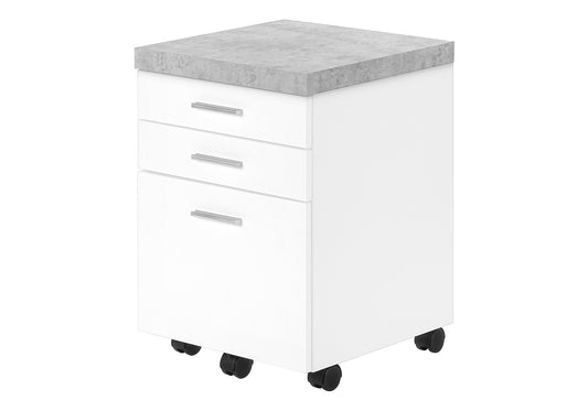 File Cabinet, Rolling Mobile, Storage Drawers, Printer Stand, Office, Work, White And Grey Cement Laminate, Contemporary, Modern