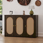 TREXM Retro 3-Door Sideboard with Large Storage Space Artificial Rattan Doors and Metal Handles, Accent Cabinet for Living Room and Hallway (Brown)