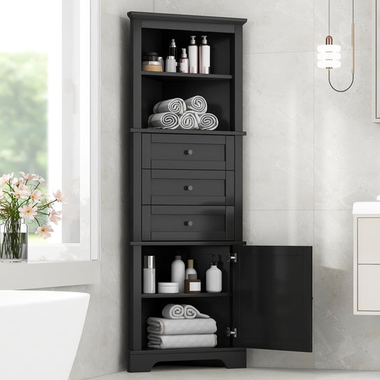 Black Triangle Tall Cabinet with 3 Drawers and Adjustable Shelves for Bathroom, Kitchen or Living Room, MDF Board with Painted Finish (WF306469AAG New Color)