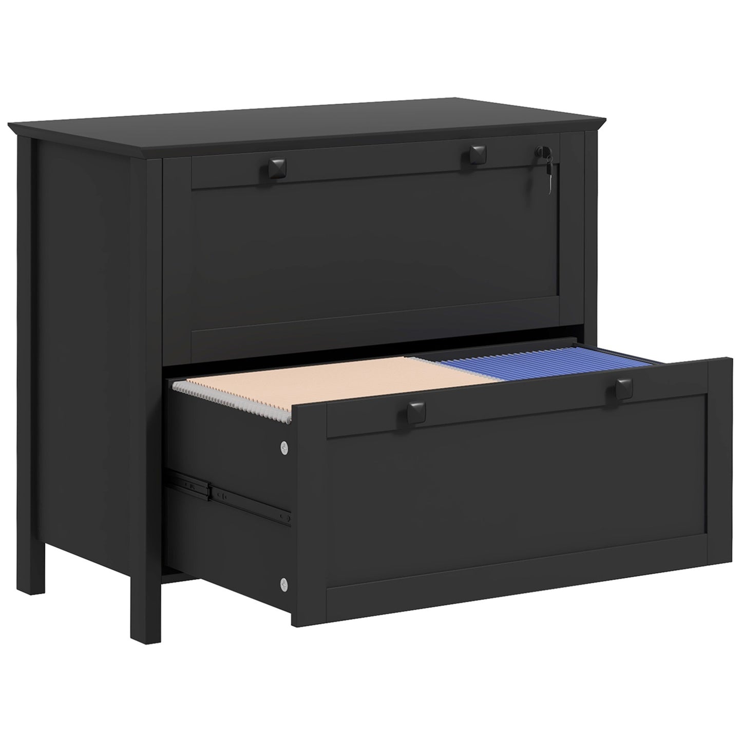 HOMCOM 2 Drawer File Cabinet with Lock, Lateral Filing Cabinet with Keys and Adjustable Hanging Bar for Letter, A4 and Legal Size, File Cabinet for Home Office, Black