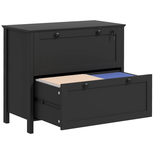 HOMCOM 2 Drawer File Cabinet with Lock, Lateral Filing Cabinet with Keys and Adjustable Hanging Bar for Letter, A4 and Legal Size, File Cabinet for Home Office, Black