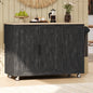 K&K 51.2'W Geometric Twill Stripe Textured Design Kitchen Island with Drop Leaf, Farmhouse Kitchen Island on Wheels with Internal Storage Rack, Rolling Kitchen Cart with Towel Rack for Kitchen, Black
