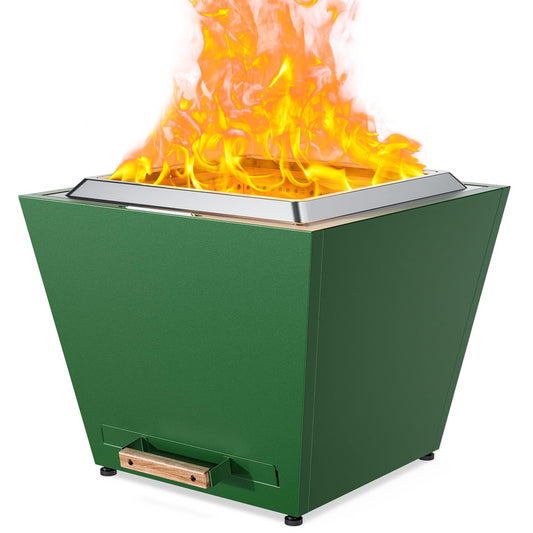 Cyberpit One Pro 25 inch Smokeless Fire Pit, w/Pull-Out Ash Pan, Portable Outdoor Firepits, Carry Handle for Backyard Patio Camping, Stainless Steel, Green