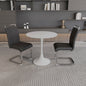 31.5 ' White circular dining table, tulip dining table, kitchen dining table for 2-4 people, MDF tabletop and base, and 2 black PU plating silver metal leg dining chair set 2