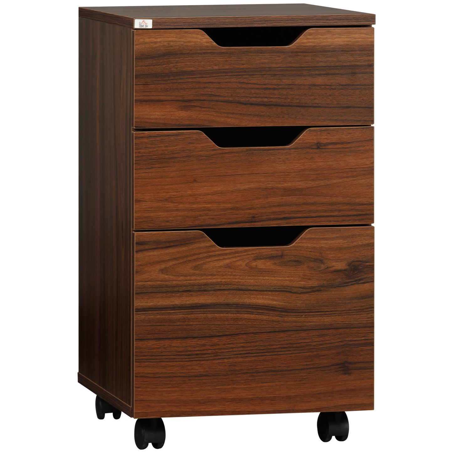 HOMCOM 3 Drawer Office Storage Cabinet, Under Desk Cabinet with Wheels, Brown Wood Grain