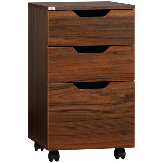 HOMCOM 3 Drawer Office Storage Cabinet, Under Desk Cabinet with Wheels, Brown Wood Grain