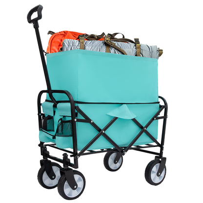 Minimeetall Extention Collapsible Foldable Wagon Cart with strapping system Beach Wagon Utility Cart Utility Wagon Grocery Cart for for Camping Shopping Sports Gardeing Fishing Supports 225lbs  blue