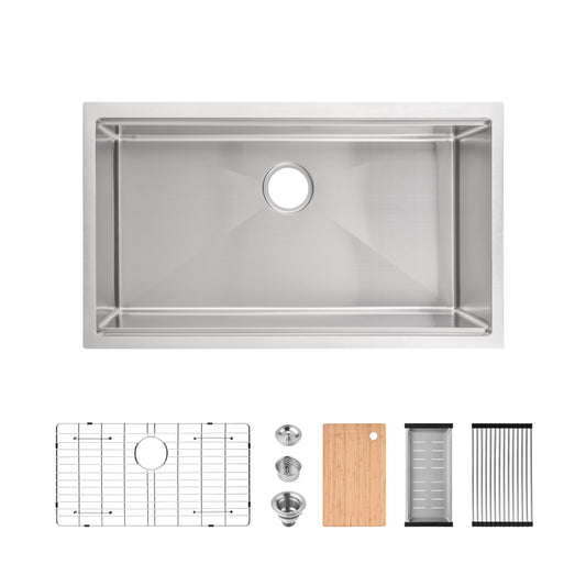 Kitchen Sink 33'x19' Multifunctional undermount Flying Rain Waterfall S304 Stainless Steel Handmade Modern Single Bowl Kitchen Sink Dark Gray