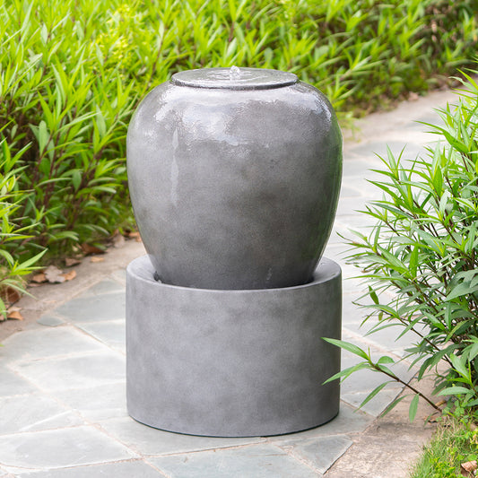 19.5x19.5x32.5' Heavy Outdoor Cement Fountain Antique Gray, Cute Unique Urn Design Water feature For Home Garden, Lawn, Deck & Patio