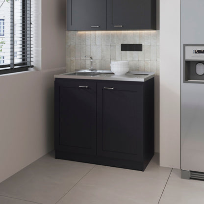 FM FURNITURE Haivana Utility Sink Base Cabinet with Double Doors and Interior Shelf, Black