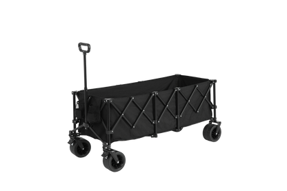 Foldable Extended Wagon with 220lbs Weight Capacity, Heavy Duty 300L Folding Utility Garden Cart with Big All-Terrain Beach Wheels & Drink Holders. Black