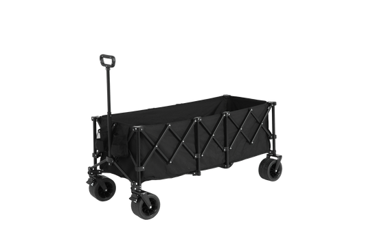 Foldable Extended Wagon with 220lbs Weight Capacity, Heavy Duty 300L Folding Utility Garden Cart with Big All-Terrain Beach Wheels & Drink Holders. Black