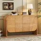 TREXM Buffet Cabinet with Storage, Wood Sideboard Cabinet with Curvy Edge, 4 Doors Retro Credenza Storage Cabinet with Adjustable Shelves for Living Room, Kitchen (Natural)