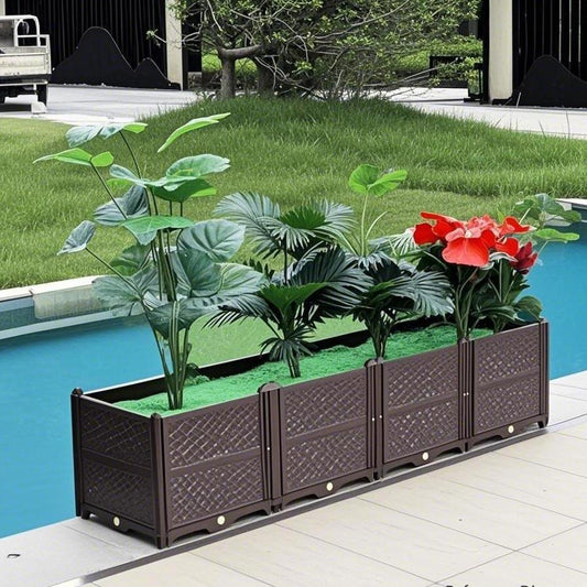 Rectangular Raised Garden Bed Kit Indoor Outdoor Plastic Planter Grow Box for Fresh Vegetables, Herbs, Flowers & Succulents, Coffee color