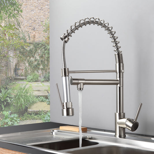 Kitchen Faucet with Pull Down Sprayer Brushed Nickel Stainless Steel Single Handle 
 Kitchen Sink Faucets