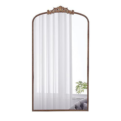66' x 36' Full Length Mirror, Arched Mirror Hanging or Leaning Against Wall, Large Gold Mirror for Living Room