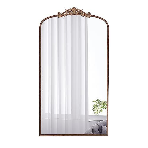 66' x 36' Full Length Mirror, Arched Mirror Hanging or Leaning Against Wall, Large Gold Mirror for Living Room