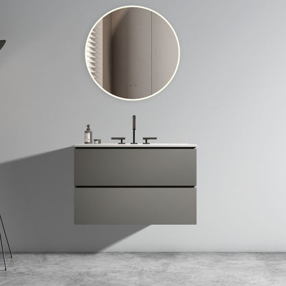 TIA 30' Wall Mount Space grey Bathroom Vanity with Ceramic Sink with Three Faucet Holes, Large Storage Floating Bathroom Vanity for Modern Bathroom, Pre-assembled