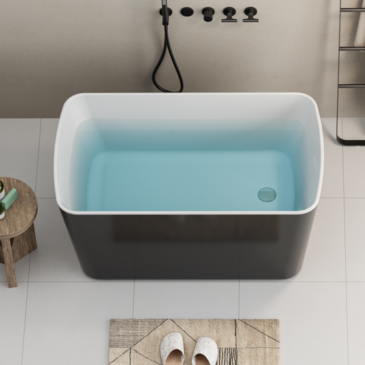 49'' Acrylic Freestanding Soaking Bathtub, Square-shape Japanese Soaking Hot Tub with Chrome Overflow and Drain, Glossy Black 24A01-49B