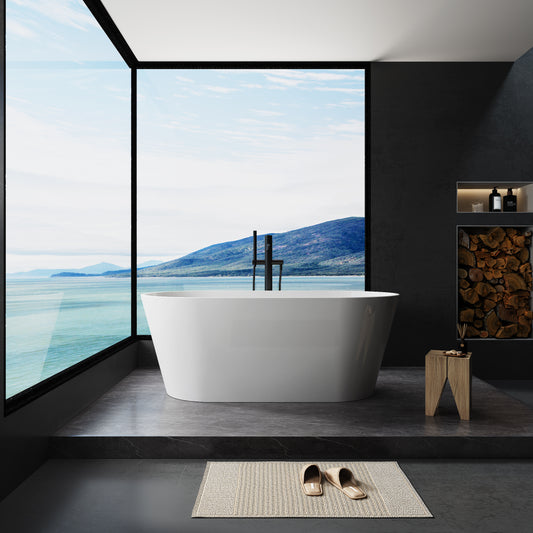 55' Acrylic Freestanding Bathtub, Contemporary Soaking Tub with Chrome Overflow and Drain in High-Gloss White Finish, cUPC Certified for Quality Assurance 55.12' * 31.1',  22A02-55