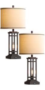 27.5 Tall Farmhouse Table Lamps With USB C + USB A Charge Ports, Rustic Living Room Lamps Set Of 2, Black Industrial End Table Lamp Nightstand, Suitable For Business, Bookstores, Coffee Shop