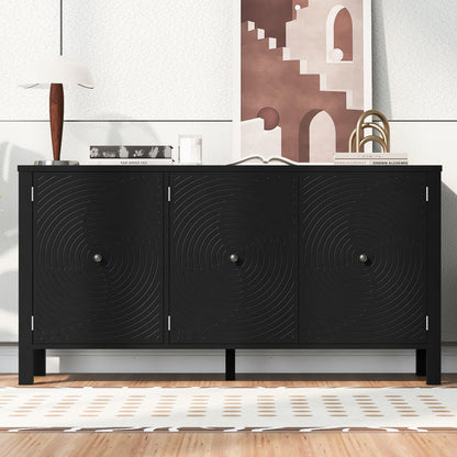 U_STYLE Sideboard with Curved Swirl Patterned Doors and Artistic Three-Door Design,Suitable for Living Rooms,Entrance and Study