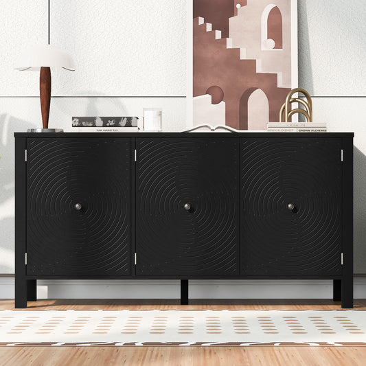 U_STYLE Sideboard with Curved Swirl Patterned Doors and Artistic Three-Door Design,Suitable for Living Rooms,Entrance and Study