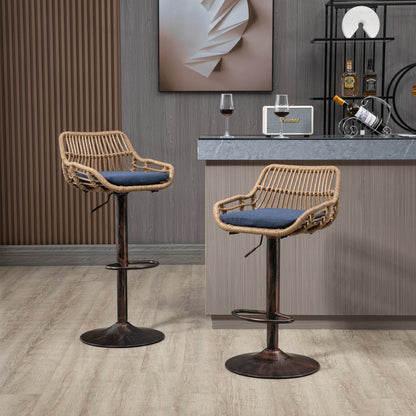 COOLMORE Modern Swivel Bar Stools Set of 2 Adjustable Counter Height Chairs with Footrest for Kitchen, Dining Room (Blue)