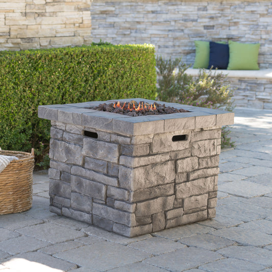 30' Outdoor Square MgO Propane Fire Pit - 40,000 BTU, Grey