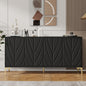 60' Sideboard Buffet Cabinet Handleless Press-to-Open Design,Carved Credenza Storage Cabinet with 4 Doors,Living Room Accent Buffet Modern Black,Entryway Wooden Side Board(Black)