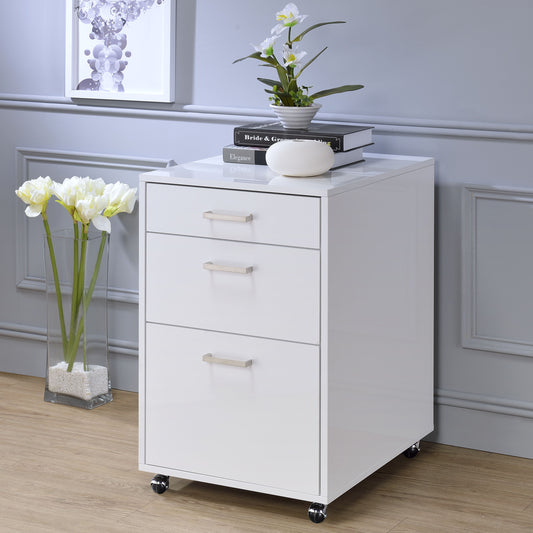 White High Gloss File Cabinet with 3 Drawers