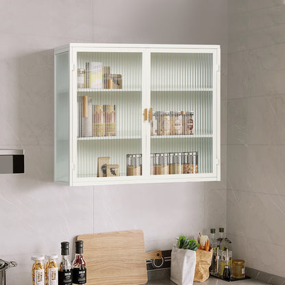 27.56'Glass Doors Modern Two-door Wall Cabinet with Featuring Three-tier Storage for Entryway Living Room Bathroom Dining Room,White