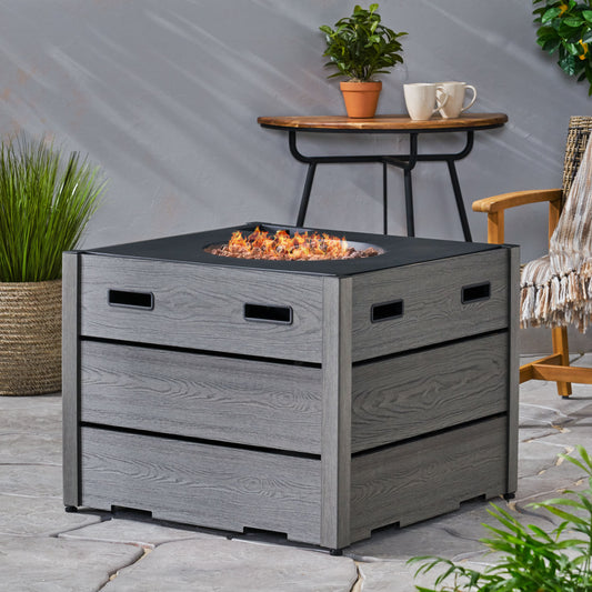 Outdoor 31' WPC Base Square Propane Fire Pit - 40,000 BTU, Grey