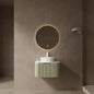 DINA 24' Bathroom Vanity with Sink, Modern Wall-Mounted Floating Curved Edges Striped Bathroom Storage Cabinet with a Drawer, White Round Ceramic Basin without Faucet, Pre-assembled, Light Green Color