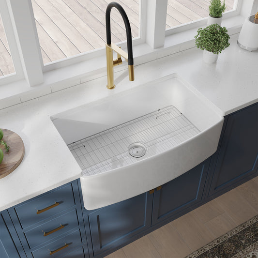 Fireclay 33' L X 20' W Farmhouse Arch Edge Apron Front Single Bowl Kitchen Sink