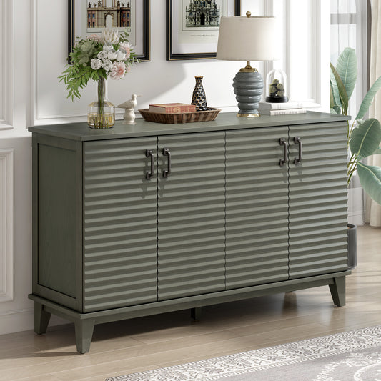 TREXM Sideboard with 4 Door Large Storage Buffet with Adjustable Shelves and Metal Handles for Kitchen, Living Room, Dining Room (Antique Gray)