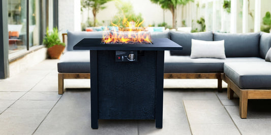25' H Outdoor Patio Propane Gas Fire Pit Table - 50,000 BTU High-temperature-resistant carving process for environmentally friendly materials with the effect of rattan weaving grain
