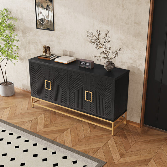 TREXM Sideboard Buffet Cabinet with Storage, sideboard cabinet with Adjustable Shelves, Rectangular Metal Handles and Legs for Kitchen, Living room, and Dining Room, Black