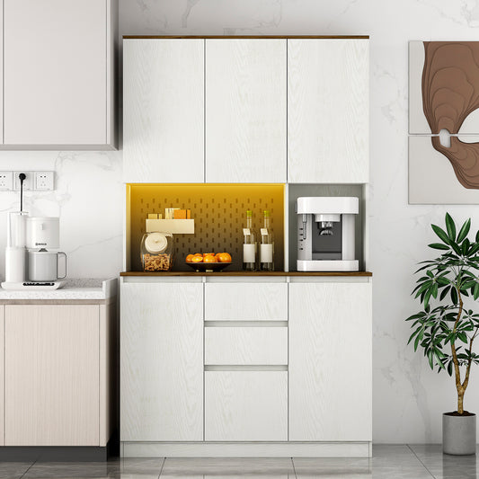 74' Kitchen Pantry Cabinet with Charging Station,Freestanding Buffet Cupboards Sideboard with Drawer,with LED Lights,Modern Pantry Cabinet with Microwave Stand for Kitchen,Living Room,Dinning Room
